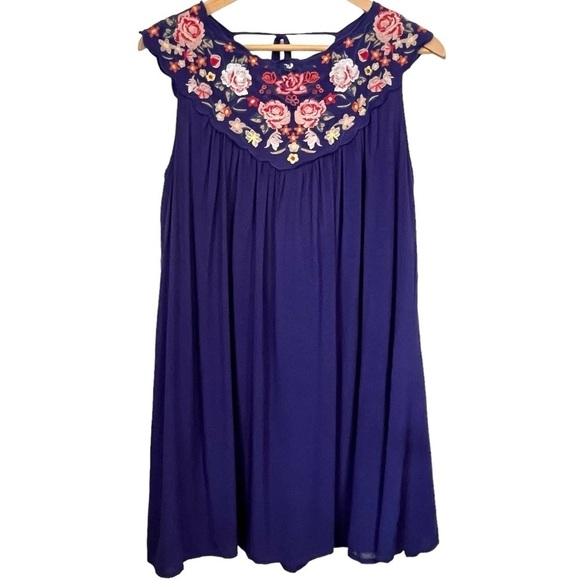Altar’d State Floral Embroidered Blue Shift Dress Size Medium - Picture 1 of 9
